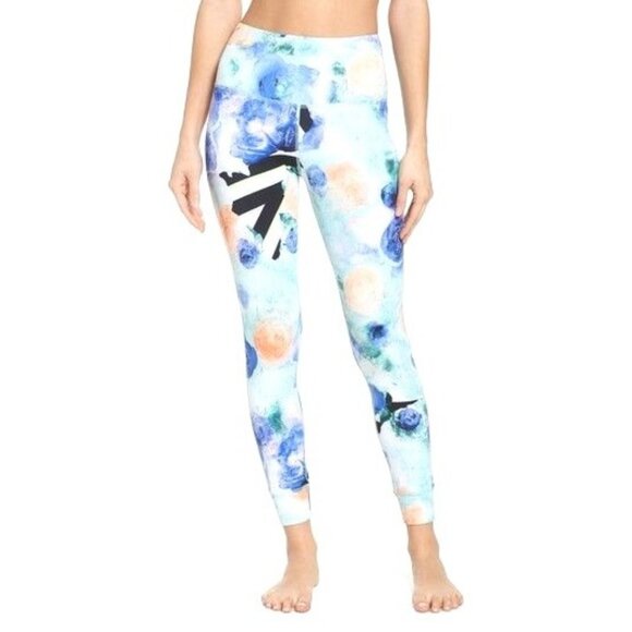 Reebok Lux Bold Tight Womens Leggings M Sweatwick Stretch Fabric Floral Print Mu - Picture 1 of 11